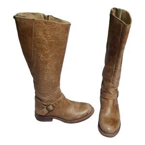 Bed Stu Glaye Tall Womens 7 Riding Leather Boot Tan Rustic Buckle Zip Distressed